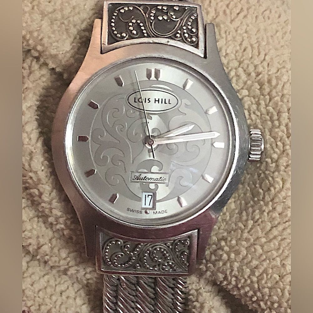 Lois Hill Automatic Grey Round Sterling Silver Watch